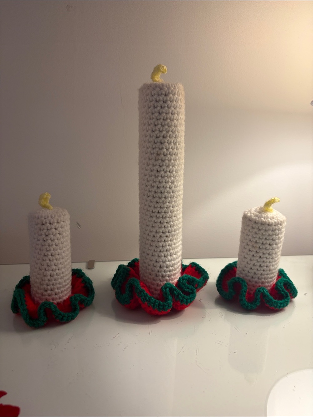 Vintage Handmade Crochet Christmas Candle Decor - Set of 3